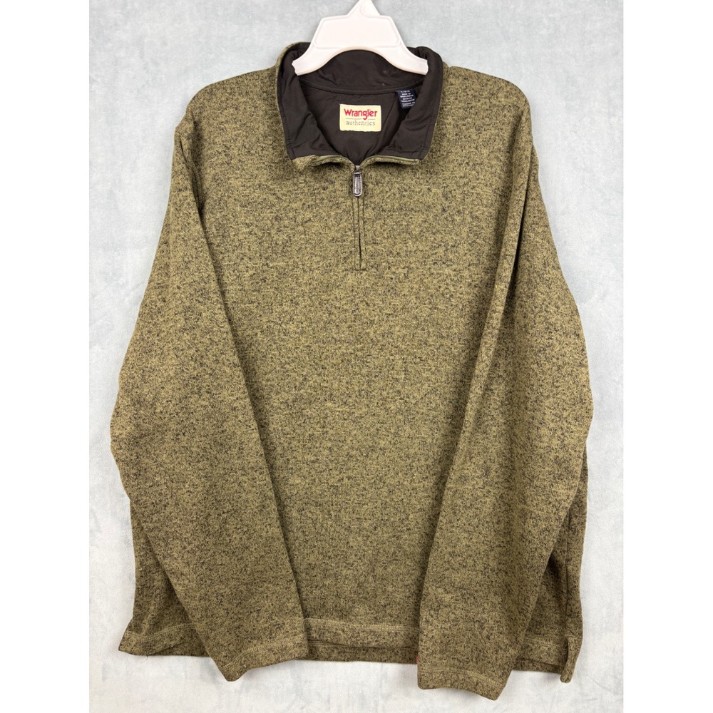 Wrangler Authentics Mens Olive Green Marl Sweater Fleece Quarter Zip Pullover L